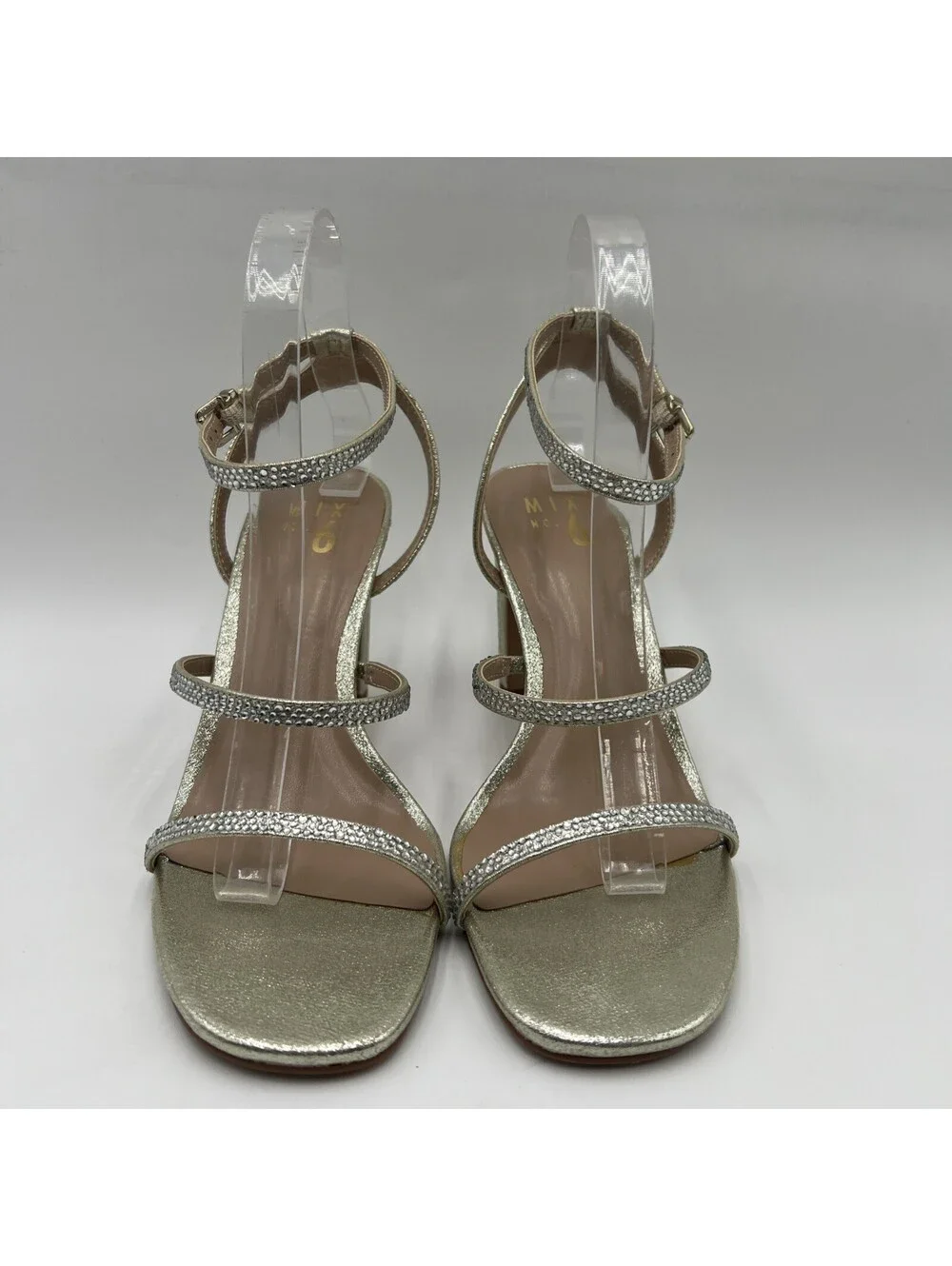 Mix No. 6 Aliciana Womens Gold Strappy Block Heel Ankle Strap Sandal Size 8.5 M